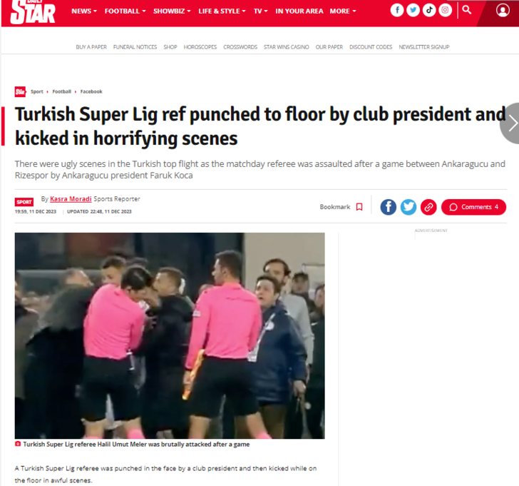 Türk futbolunun olay gecesi dünya basınında! Hakem Halil Umut Meler'e yumruklu saldırıyı manşetlerine taşıdılar G5