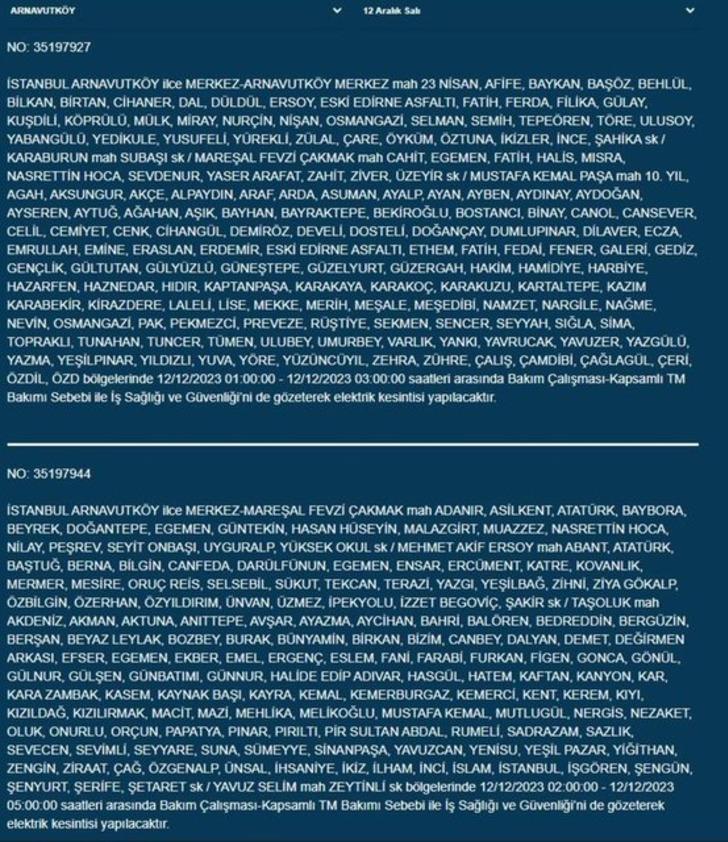 İstanbul'da büyük elektrik kesintisi! 20 ilçe karanlığa gömülecek!  İşte AYEDAŞ - BEDAŞ 12 Aralık 2023 İstanbul elektrik kesintisi listesi... G1