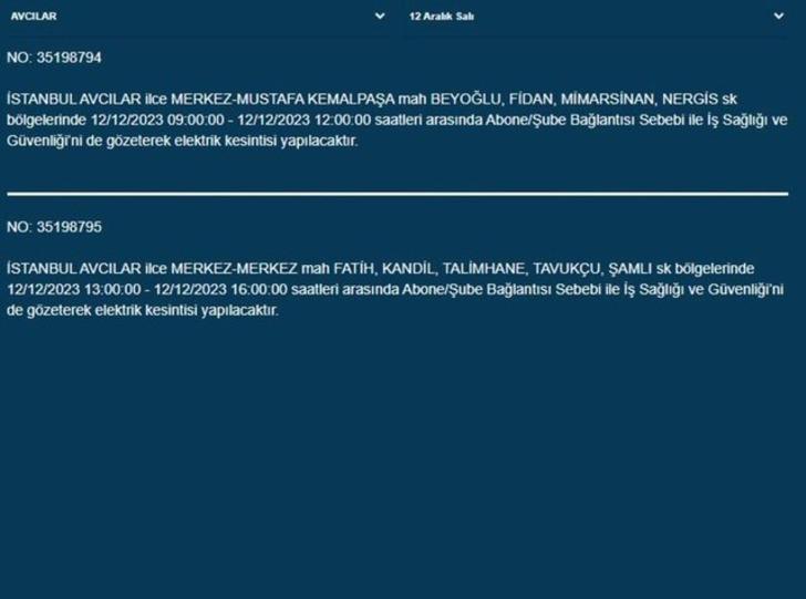 İstanbul'da büyük elektrik kesintisi! 20 ilçe karanlığa gömülecek!  İşte AYEDAŞ - BEDAŞ 12 Aralık 2023 İstanbul elektrik kesintisi listesi... G2