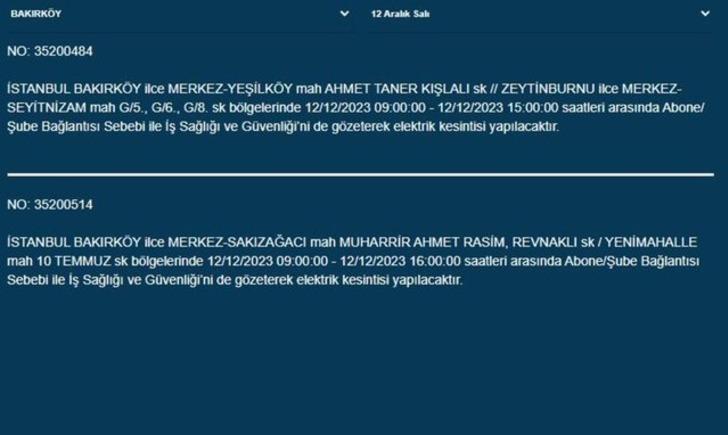 İstanbul'da büyük elektrik kesintisi! 20 ilçe karanlığa gömülecek!  İşte AYEDAŞ - BEDAŞ 12 Aralık 2023 İstanbul elektrik kesintisi listesi... G5