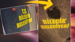 Bilecik'te yol üzerine yazılan yazı iki şehri karıştırdı 'Yan tarafına da onların adını yazsaydınız bari'