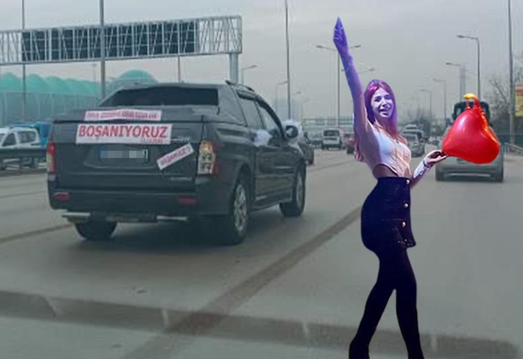 Gelin arabası gibi s&uuml;slediği aracının arkasına 'Boşanıyoruz' yazdırdı! Sosyal medyada g&uuml;ndem oldu