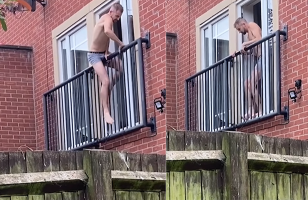 Kocası eve erken gelince t&uuml;m planları alt &uuml;st oldu! Sevgilisini balkondan ka&ccedil;ırmak zorunda kaldı...  O anlar sosyal medyada g&uuml;ndem oldu