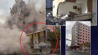 Ağır hasarlı bina yıkım sırasında yanındaki evin üzerine devrildi! O anlar kamerada