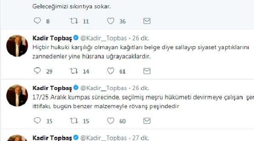 Topbaş'dan "Reza Zarrab" tweetleri