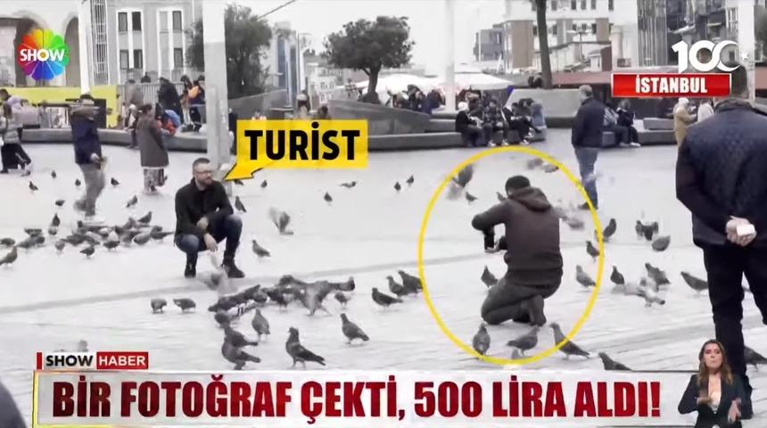 Taksim'de turistlere 'yem' tuzağı kamerada! Bir fotoğraf 500 TL