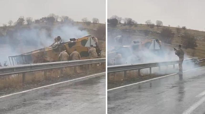 Mardin'de, zırhlı askeri araç şarampole devrildi! 2 asker yaralı