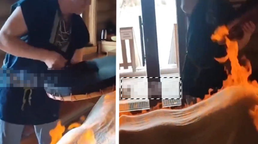 Sosyal medyada bu yeni meditasyon yöntemini konuşuyor! Üzerine havlu sererek canlı canlı yaktı