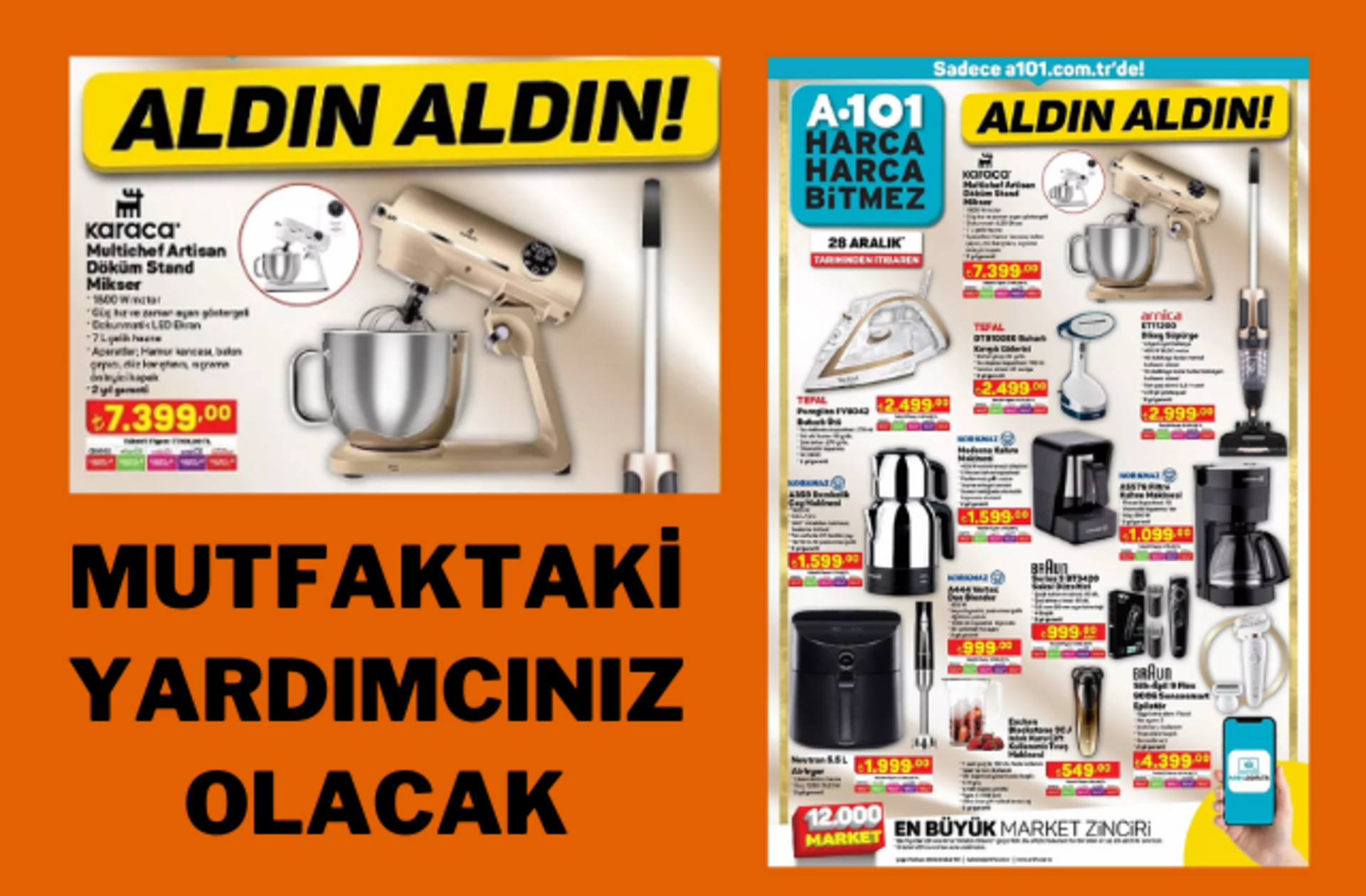 İndirimli fiyatıyla dikkat çeken Karaca Multichef Artisan Stand Mikser A101 Aldın Aldın Kataloğu'nda