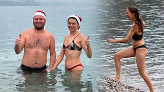 'Su çok sıcak! Banyo yapıyor gibiyiz' Yeni yılın ilk gününde Antalya'da denize girdiler