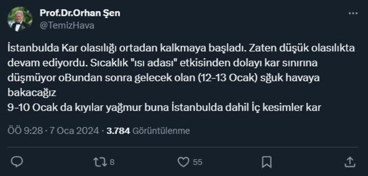 Uyarı verilmişti! İstanbul'a kar yağacak mı? Prof. Dr. Orhan Şen, "ısı adası" etkisine işaret ederek paylaştı: İstanbul'da kar olasılığı... G5