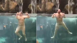 Akılalmaz görüntüler! Aracını direğe çarpınca soluğu çırılçıplak halde akvaryumda aldı