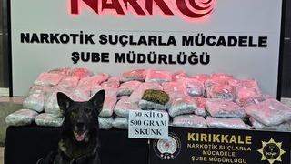 Kırıkkale'de tırın dorsesine gizlenmiş 60,5 kilogram skunk ele geçirildi