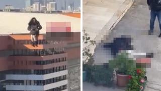 Çatıda onu gören ne olduğunu anlayamadı... Bir anda kendini boşluğa bıraktı! İntihar anı anbean kamerada