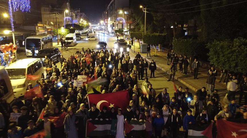 Hatay'da teröre tepki Gazze'ye destek yürüyüşü düzenlendi