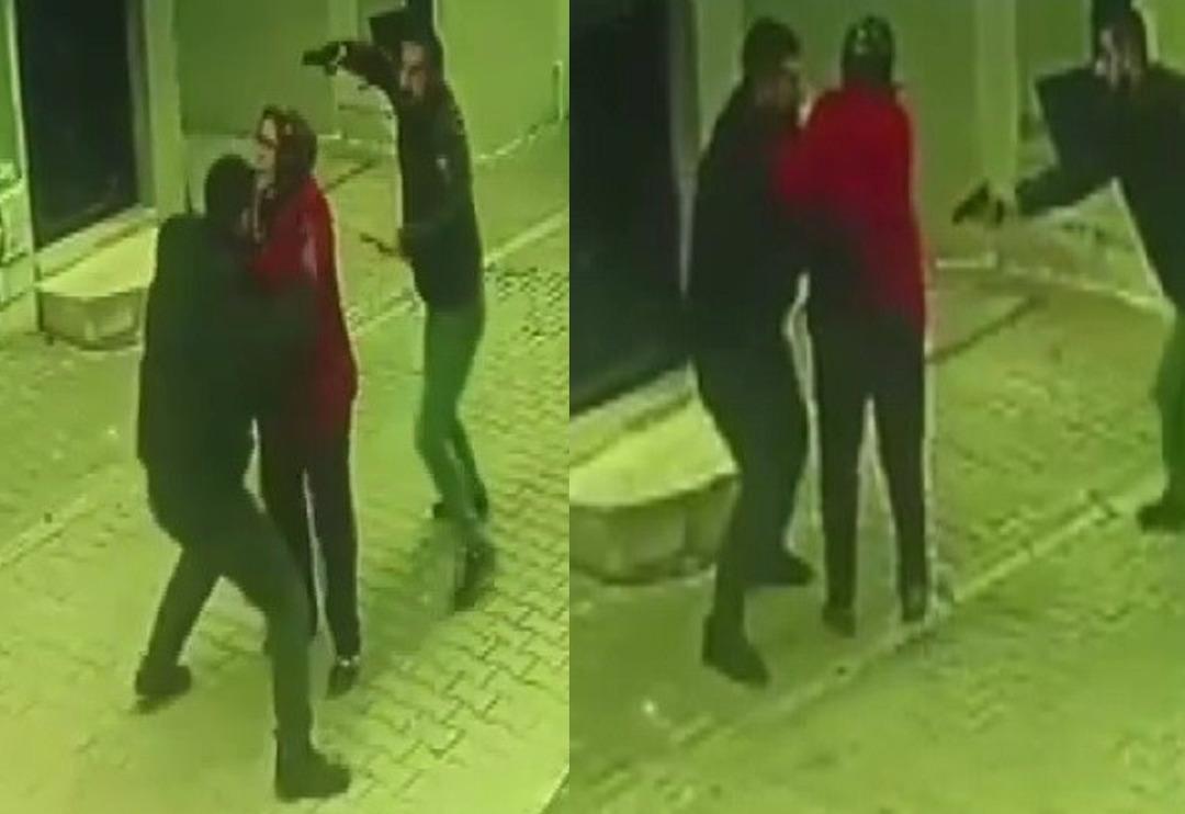 Sokakta y&uuml;r&uuml;yen kadını kalkan yaptı! İzmir'de silahlı d&uuml;ello... İki ateş arasında kaldı! O anlar kamerada