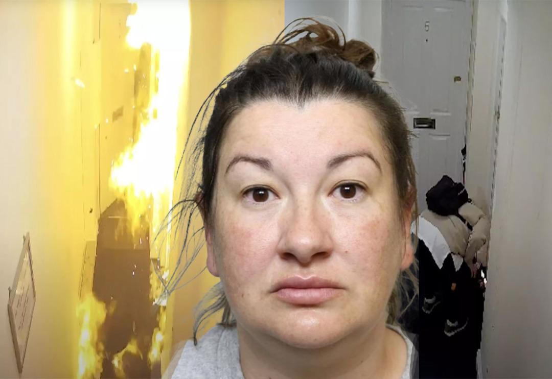 Eski sevgilisinin evine deodorantla saldırı d&uuml;zenlendi! Kapısının boşluğundan sıkıp &ccedil;akmakla ateşe verdi... G&uuml;venlik kamerasına b&ouml;yle yakalandı