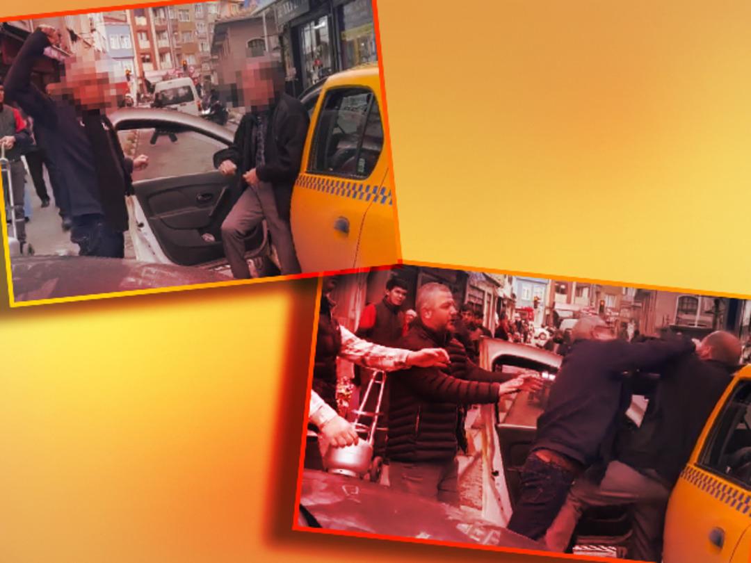 Taksici ile s&uuml;r&uuml;c&uuml; birbirine girdi, yumruklar havada u&ccedil;uştu! O anlar kamerada
