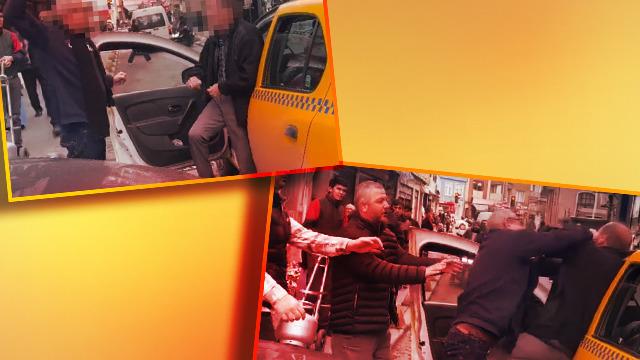 Taksici ile sürücü birbirine girdi, yumruklar havada uçuştu! O anlar kamerada