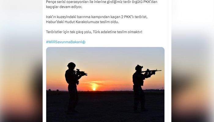 MSB: "2 PKK'lı teslim oldu"