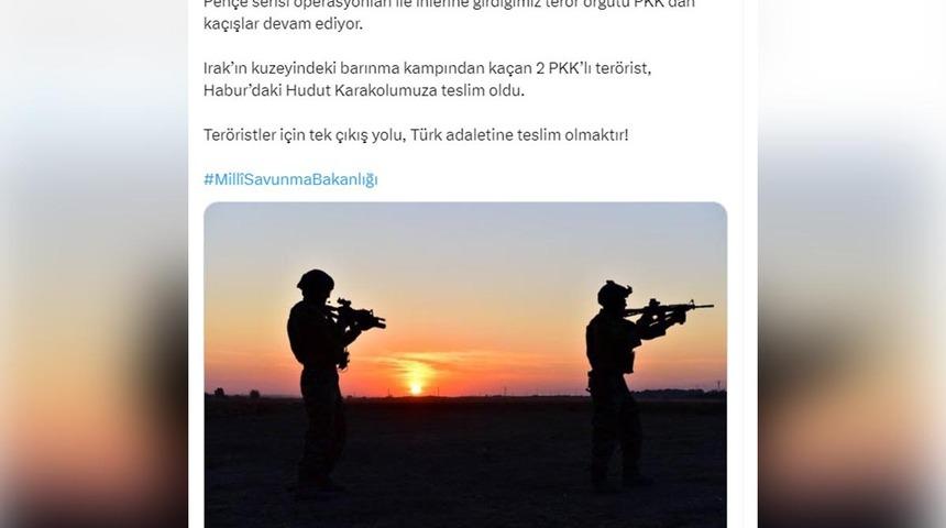 MSB: "2 PKK'lı teslim oldu"