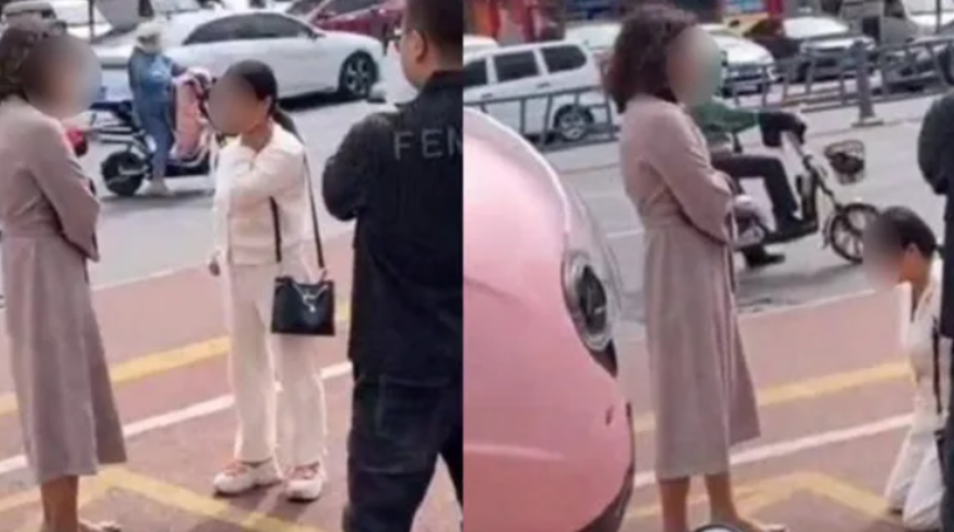 Sosyal medyayı sallayan görüntüler! Kocasının sevgilisiyle sokak ortasında yüzleşti... Genç kadın ayaklarına kapanıp özür diledi