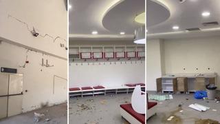 Hatayspor Stadı'nın son hali izleyenleri ağlattı! Deprem günü soyunma odasında içilen su şişeleri bile hala aynı yerde duruyor...