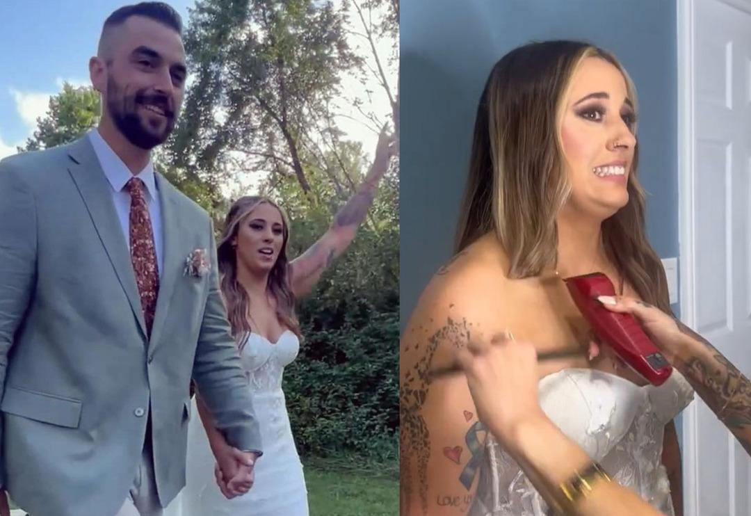 Gelin d&uuml;ğ&uuml;n&uuml;n ortasında sa&ccedil;larını kesti! Davetliler şoke oldu, damat g&ouml;zlerine inanamadı 'Misafirleri ve kocasını şaşırttı'