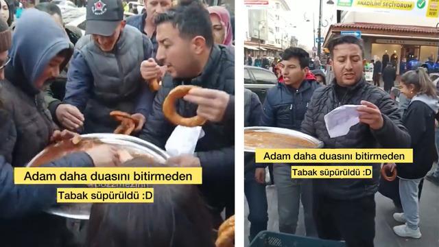 Diyarbakır'da hayır için dağıtılan simitler daha dua bitmeden tükendi! O anlar sosyal medyada gündem oldu... Tepsi bir anda bomboş kaldı