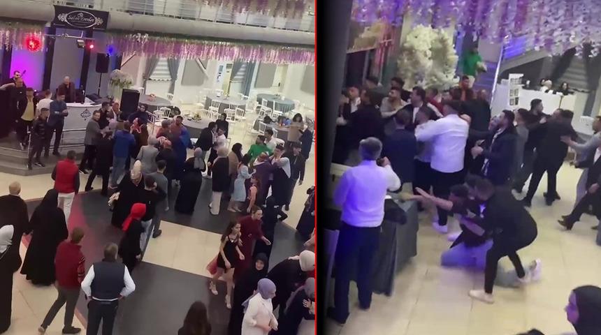 Düğünde tekmeler ve yumruklar havada uçuştu! Taraflar birbirine girdi, polisler zor ayırdı
