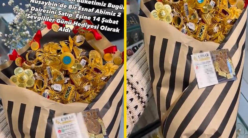 Böyle hediye görülmedi! Evini satıp eşine altından buket yaptırdı.... 'Aman Dilan görmesin kıskanır'