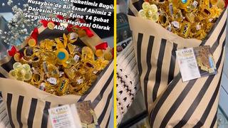 Böyle hediye görülmedi! Evini satıp eşine altından buket yaptırdı.... 'Aman Dilan görmesin kıskanır'
