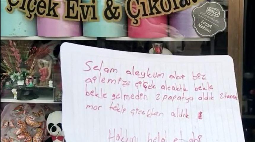 Çiçekçiyi göremeyince not bıraktı! Gaziantep'te örnek davranış