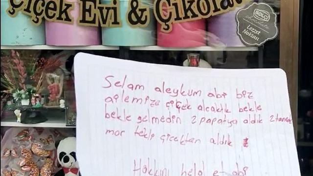 Çiçekçiyi göremeyince not bıraktı! Gaziantep'te örnek davranış