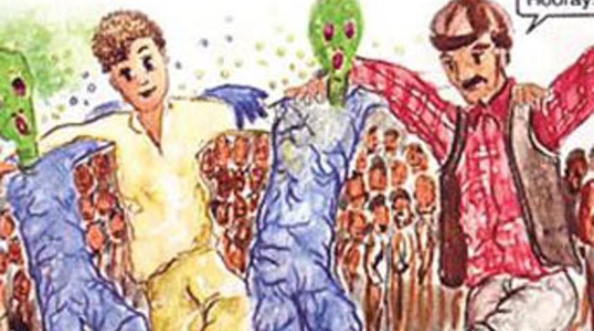 Uzaylı g&ouml;ren T&uuml;rk k&ouml;yl&uuml; İngilizce kitabında