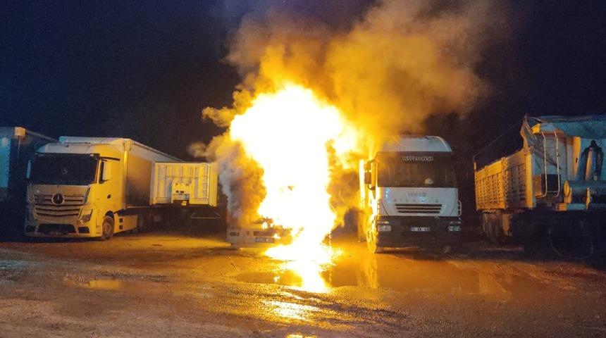 Park halindeki tır alev alev yandı