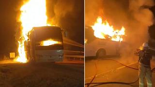 Seyir halindeki yolcu otobüsü alev alev yandı; o anlar kamerada