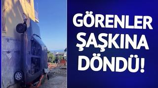 Görenler şaşkına döndü! Aracını iple binadan aşağıya sarkıttı: İlginç bir ceza yöntemi