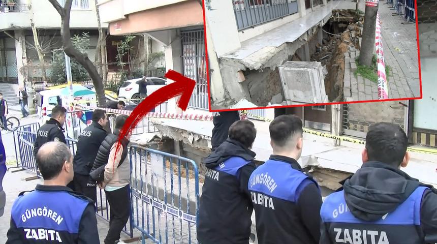 İstanbul'da kaldırım bir anda çöktü! Yaralılar var, bina boşaltıldı