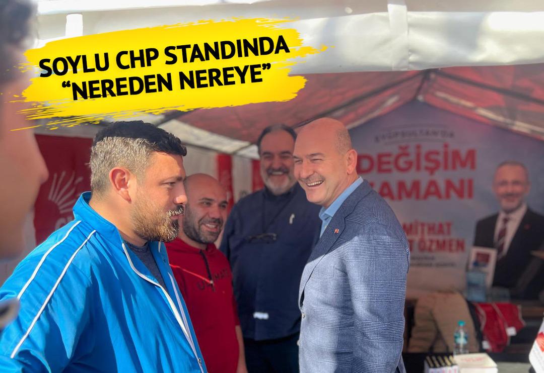 S&uuml;leyman Soylu CHP standını ziyaret etti! Kahkahaların havada u&ccedil;uştuğu g&ouml;r&uuml;şmeyle ilgili Saymaz'dan &ccedil;arpıcı &ccedil;ıkış geldi: &Ouml;zellikle bir olayı hatırlattı