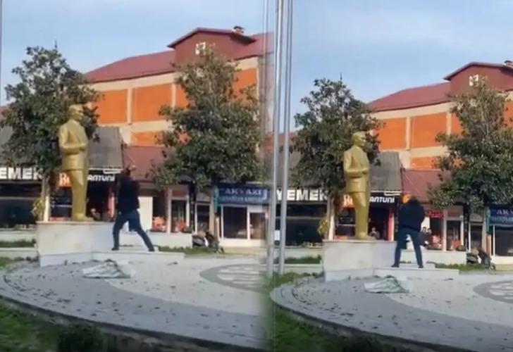 Sosyal medyada tepkilere yol açtı! Sakarya'da Atatürk büstüne baltayla saldırdı