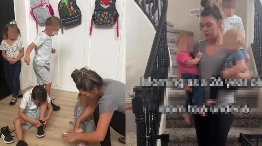 Hepsi 6 yaşından küçük 6 çocuk annesi! 26 yaşındaki annenin rutini sosyal medyada gündem oldu