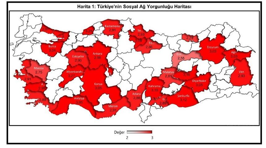 En az sosyal ağ yorgunluğu yaşayan şehir Erzincan
