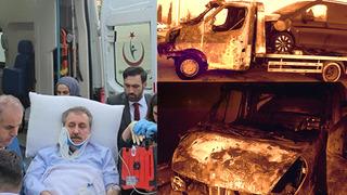 Mustafa Destici'nin kaza yapan aracını taşıyan çekici yandı