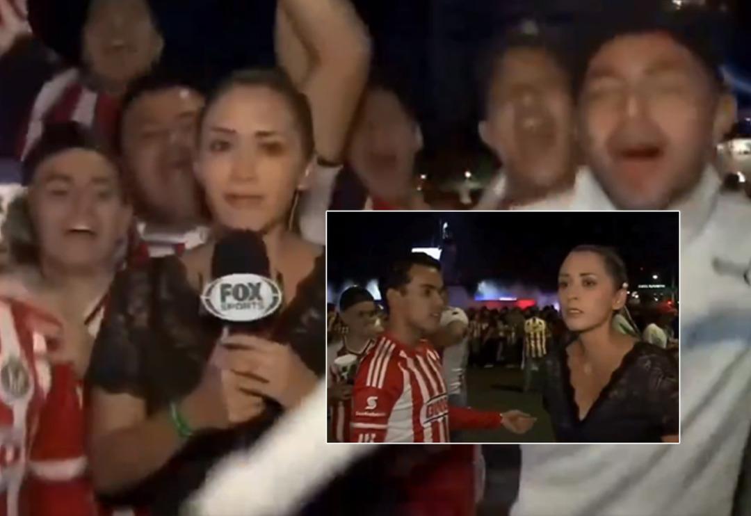 Canlı yayında taciz edilen kadın muhabir, elindeki mikrofonla saldırmaya başladı!