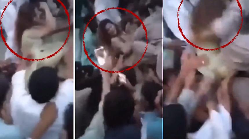 Şoke eden görüntüler! Pakistan'da bir kadın yüzlerce adamın saldırısına uğradı... Kıyafetleri yırtıldı, taciz edildi