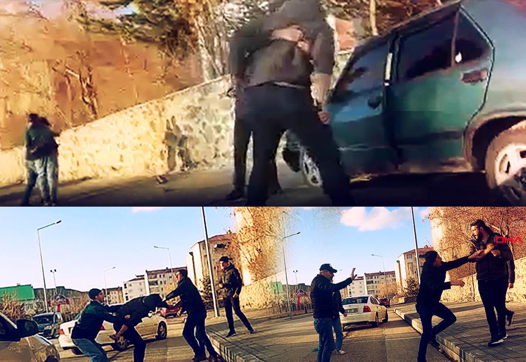 Oğlunun arabayla &ccedil;arptığı s&uuml;r&uuml;c&uuml;ye bir de babası sopayla saldırdı! Erzurum'da levyeli, &ccedil;akılı kavga kamerada