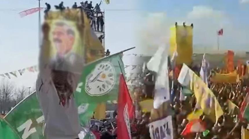 DEM Parti'nin Yenikapı'daki Nevruz etkinliğinde skandal görüntü! Terörist Öcalan'ın posterleri açıldı