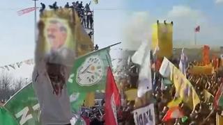 DEM Parti'nin Yenikapı'daki Nevruz etkinliğinde skandal görüntü! Terörist Öcalan'ın posterleri açıldı