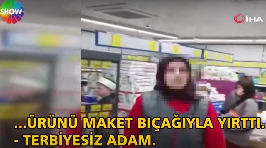 Zincir markette ‘etiket’ tartışması: Önce maket bıçağı ile ürünü kestiler, sonra, ‘bunu bi yerde görürsem’ diyerek tehdit ettiler! O görüntüler anbean kaydedildi